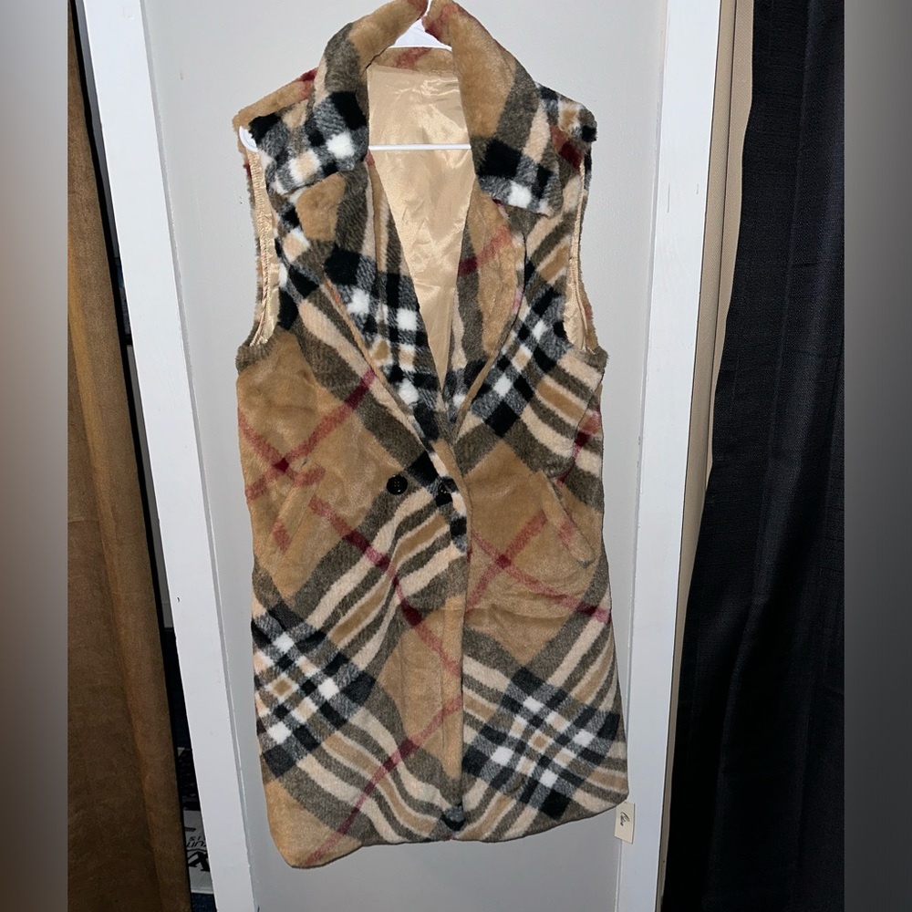 Brand New Plaid long Vest